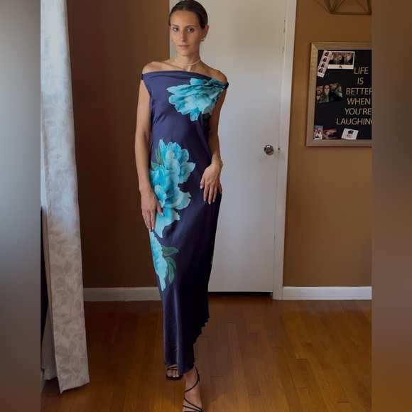 Isaac Mizrahi Navy and Teal Floral Maxi Dress - Picture 1 of 3